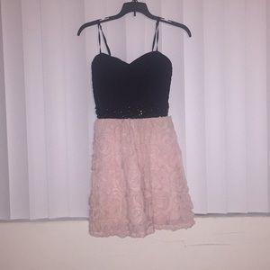 Pink and black cocktail dress.